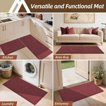 COSY HOMEER Kitchen Rugs and Mats 2PCS Non Slip Kitchen Mats for Floor Washable Stain Resistant Kitchen Runner Rug Sets Absorbent Kitchen Floor Mat 20"x32"+20"x48",Red