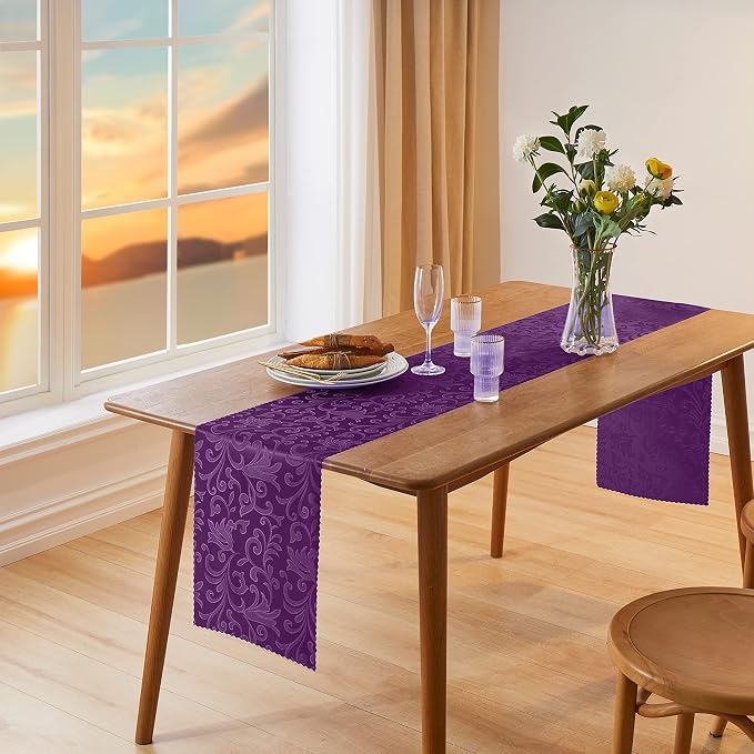 Manyshofu Purple Jacquard Satin Table Runner 12x108 - Image 2