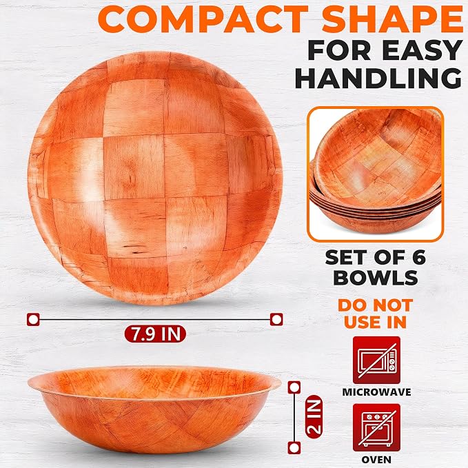 HYQO Wooden Salad Bowls Set of 6, Lightweight & Sturdy, 7.9 In | Wooden Bowls - Image 2