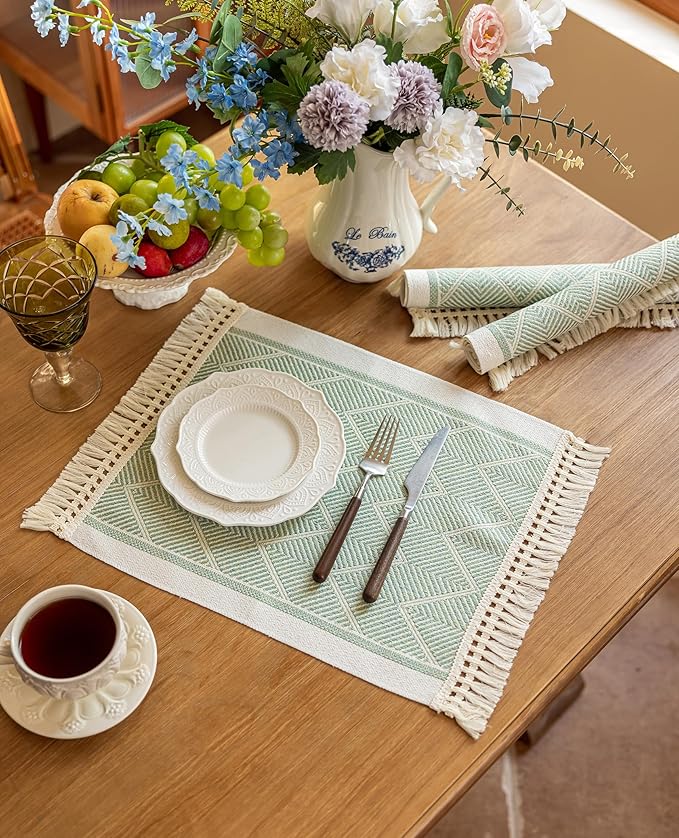 14x18 Geometric Placemats Waterproof Boho Table Mats Tassels | Tired of messy by UWWGKK