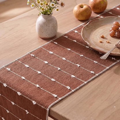 Artoid Mode Caramel Farbic Rustic Cotton Woven Table Runner, Farmhouse Fall - Image 7