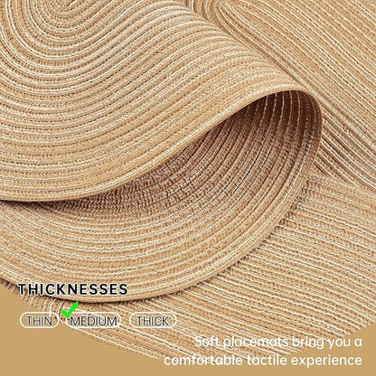 Noctiflorous Oval Braided Placemats Set of 4 Woven 12x18 Inch Non Slip Washable Heat Resistant Place Mats Round Tablemats for Dining Kitchen Party Daily Table Decor Dinner Mats (Beige Brown, 4)