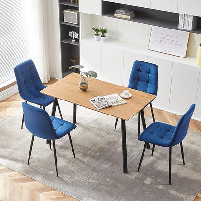 Upholstered Dining Chair Set of 4,Mid-Century Home Desk Tufted Pattern Design Side Velvet Elegant Kitchen with Sturdy Metal Legs for Home,Office, Navy Blue, Upholstered Velvet Chair