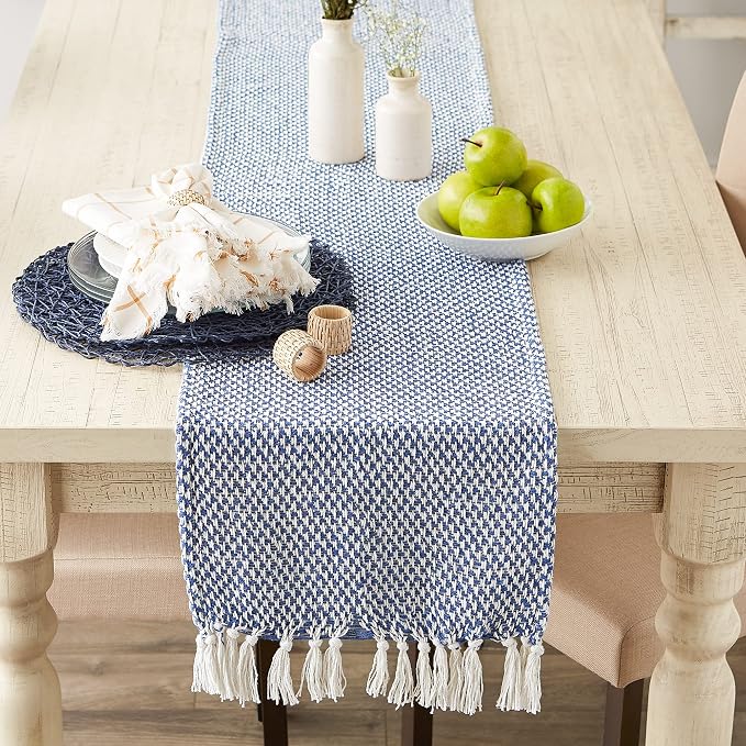 DII Woven Basics Collection 100% Cotton Knit Table Runner, Nautical Blue - Image 2