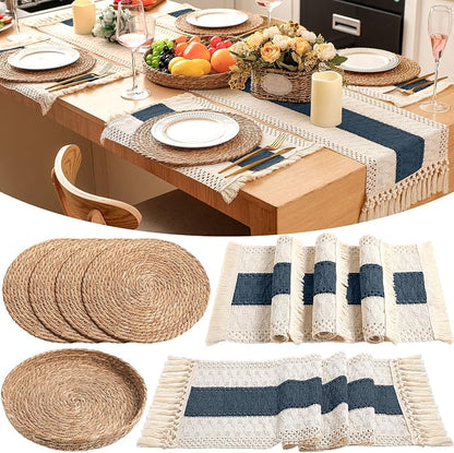 Boho Placemats 4/6/8 Set of Round Woven Placemat Macrame Style Bicolor by Gandeer