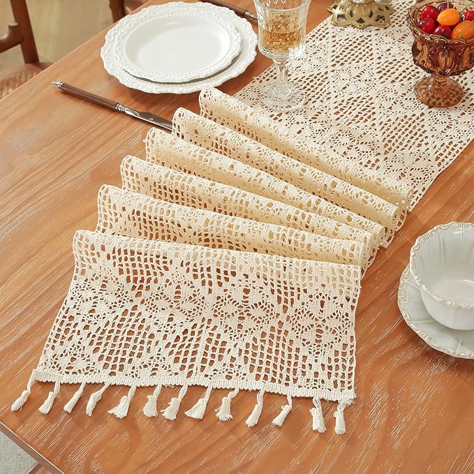 meioro Crochet Lace Table Runner, 12x72 Inch Boho Cotton Table Runners - Image 5