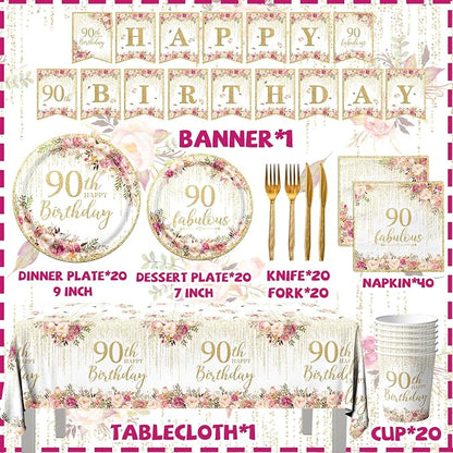 90th Birthday Party Tableware, Includes Plates, Tablecloth, Serves 20 - Image 5