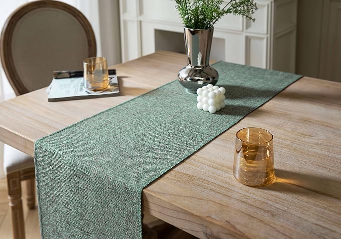 Green Table Runners 72 Inches Long, Burlap Linen Style Rustic Farmhouse Table - Image 4