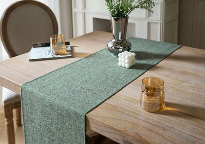 Green Table Runners 108 Inches Long, Burlap Linen Style Rustic Farmhouse Table - Image 4