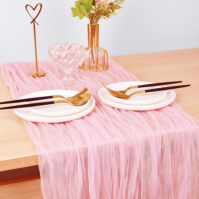 Pink Cheesecloth Table Runner Cheese Cloth Wedding Birthday Party Decor | 10Ft - Image 3