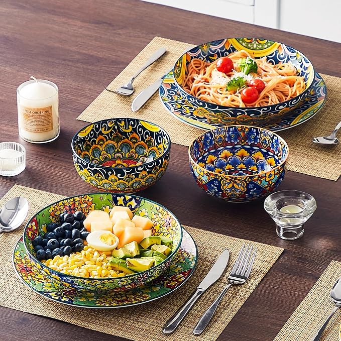 vancasso Pasta Bowls Set of 4, 42oz Ceramic Serving Bowls, Boho Pasta Plates | - Image 6