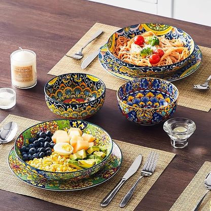 vancasso Pasta Bowls Set of 4, 42oz Ceramic Serving Bowls, Boho Pasta Plates | - Image 6