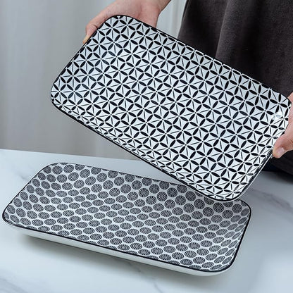 LEHAHA Serving Platters Set of 4, 12" Inch Rectangular Tray, Serving Dishes for Entertaining, Ceramic Serving Trays for Serving Food for Party and Cookies, Microwave & Dishwasher Safe, Black