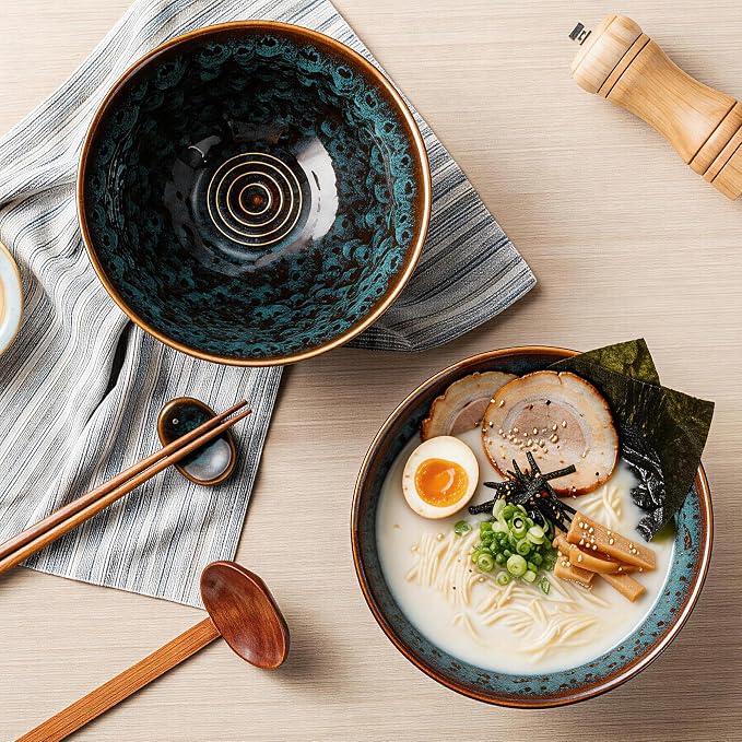 8 Inch Ceramic Ramen Bowl Set of 2, 40oz Japanese Bowls - Image 4