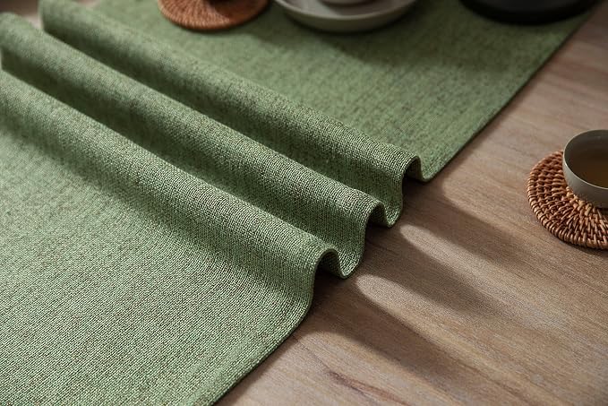 Burlap Style Farmhouse Table Runner, 14x60 Inches Grass Green | Thick Durable - Image 6