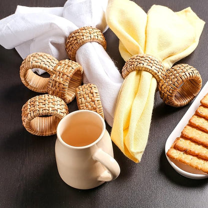 Lightnpro Natural Rattan Decorative Napkin Rings Set of 12, Serviette Napkin Rings Bulk for Party Decoration, Table Top Décor for Dinning Table, Everyday, Christmas, Easter Family Gatherings