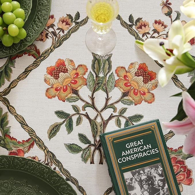 patdrea Designer Vintage Linen Round Tablecloth,French Floral Tablecloths,Wrinkle Free Table Cloth,Decorative Table Cover Cloth for Kitchen,Dining,Tea Party,Home,Christmas,Diameter 55"