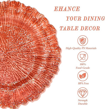 U-QE 60PCS Amber Plastic Plates - Clear Brown Plastic Plates Disposable Heavy Duty - Disposable Plates for Party Including 30PCS 10'' Dinner & 30PCS 7'' Dessert