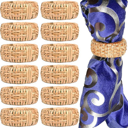 CLEENTABLE Rustic Napkin Rings Set of 12 - Elegant Round Cane Napkin Rings, Easy to Clean, Durable Versatile for Table Settings, Special Occasion, Easter Table Decor & Gift Giving Ideas (Natural)
