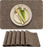 More Décor Faux Leather Placemats Set of 6 for Dining Table – Waterproof, Wipeable, Washable, Stain & Heat Resistant, Non-Slip Table Mats – 12 X 17 Inch, Brown