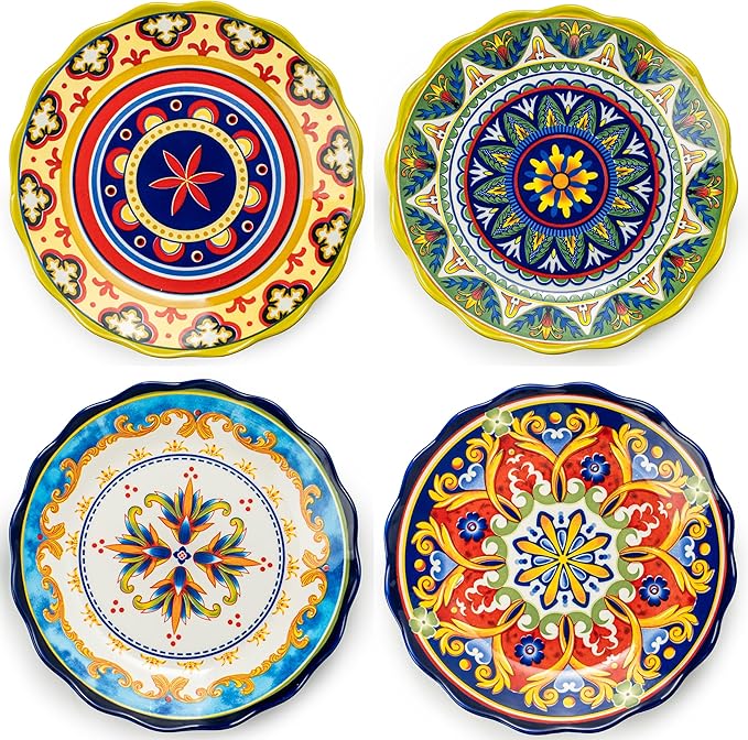 UNICASA Ceramic Dinner Plate Set of 4, 10.5 Inch Porcelain Pasta Plates Set– by UNICASA
