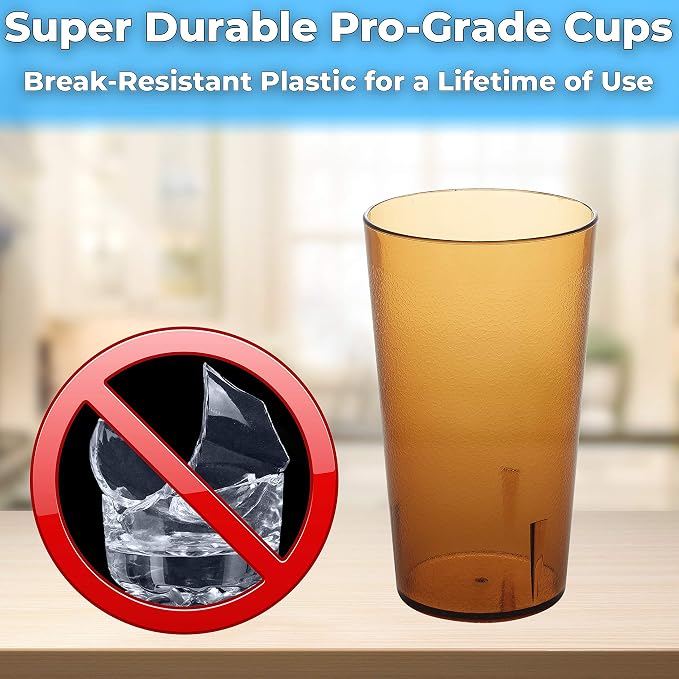 Restaurant Grade, BPA-Free 12oz Amber Plastic Cups 12pk. Super Durable - Image 2