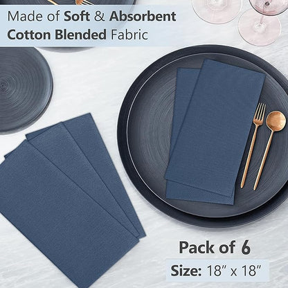 Ruvanti Cloth Napkins Set of 6, 18x18 Inches Napkins Cloth Washable, Soft, Durable, Absorbent, Cotton Blend. Table Dinner Napkins Cloth for Hotel, Lunch, Restaurant, Wedding Parties - Ocean Blue