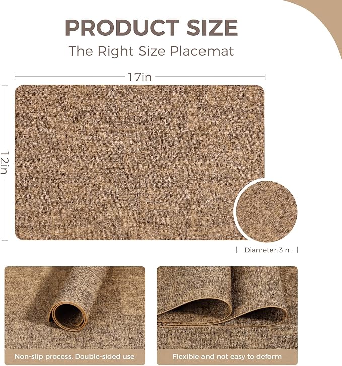 NCUE Vinyl Placemats Set of 12, Heat Resistant, Nonslip Faux Leather Waterproof - Image 4