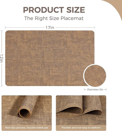 NCUE Vinyl Placemats Set of 6, Heat Resistant, Nonslip Faux Leather Waterproof - Image 4