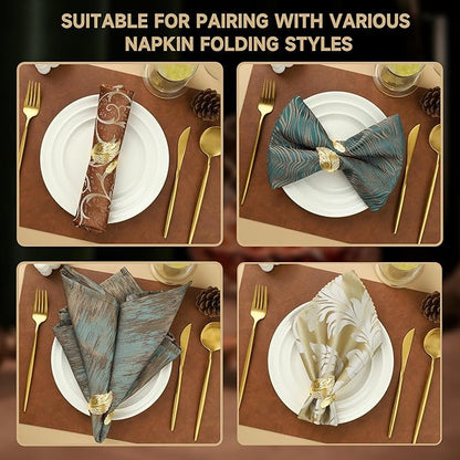 Large Napkin Rings, Shiny Gold Napkin Rings Set of 12, Study Metal Leaf Shaped Table Decor, Stylish Fall Napkin Ring Bulk for Christmas, Easter, Wedding, Party, Elegant Table Settings Gift
