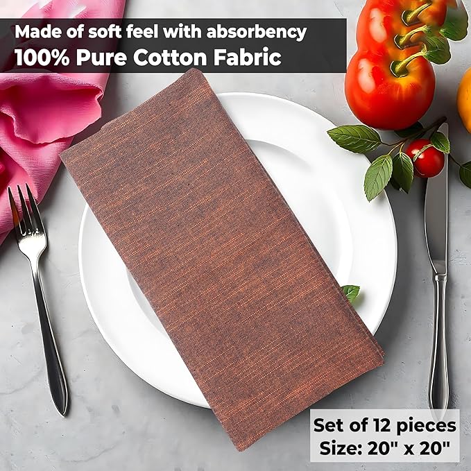 Urban Villa Cloth Napkins Set of 12 20x20 Inches 100% Cotton Napkins Cloth Washable Soft Durable Reusable Absorbent Table Dinner Napkins Cloth for Hotel Lunch Restaurant Weddings Parties-Orange Black