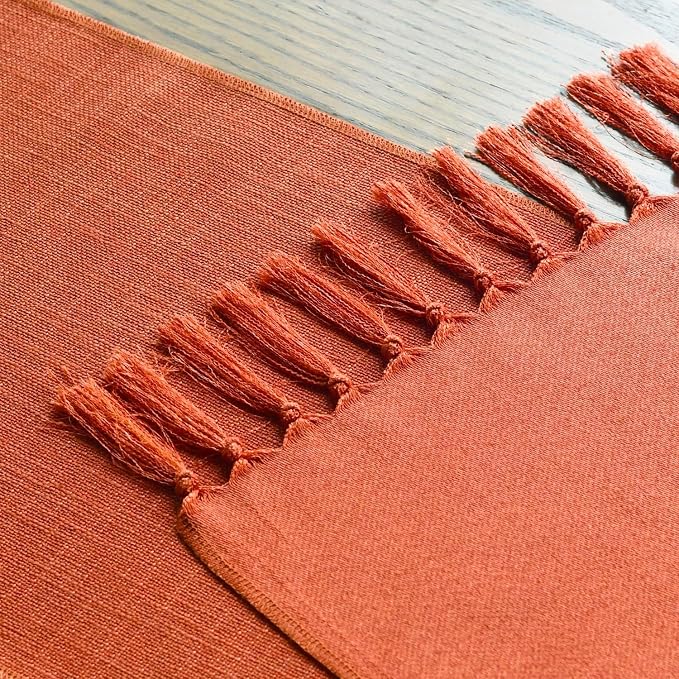 Artoid Mode Terracotta Orange Tassel Table Runner, Fall Linen Blend Rustic - Image 4