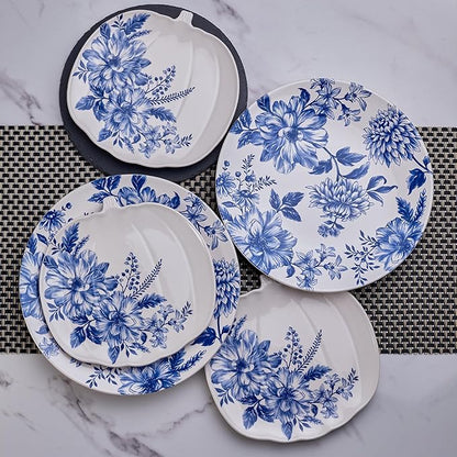 Bico Blue Floral Haven Dinner Plates Set of 4, 11 Inch Large Ceramic Plates for Pasta, Steak, Stylish Serving Dishes, Microwave and Dishwasher Safe, Gift for Housewarming and Thanksgiving