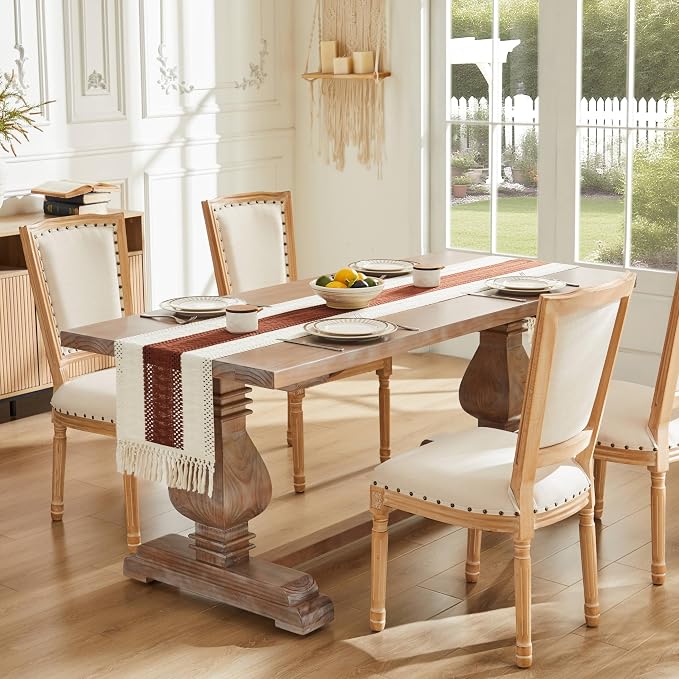 Macrame Style Bicolor Stitching Table Runner 14x108in Terracota | Woven Boho - Image 2