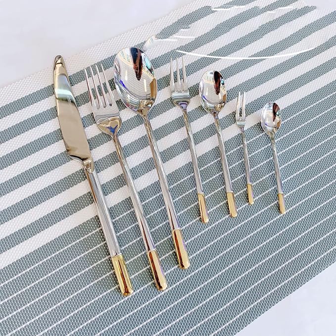 Silverware Set Service for 10, IKXO 40-Piece Modern Stainless Steel Flatware - Image 5