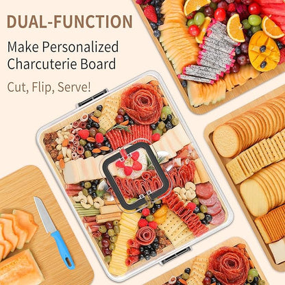 Portable Travel Charcuterie Board with Lid and Handle - Large Bamboo Cheese Board with 4 Cheese Knife Set for Outdoor, Picnics - Weddings, House Warming Gift for Women (1 Compartment, Black)