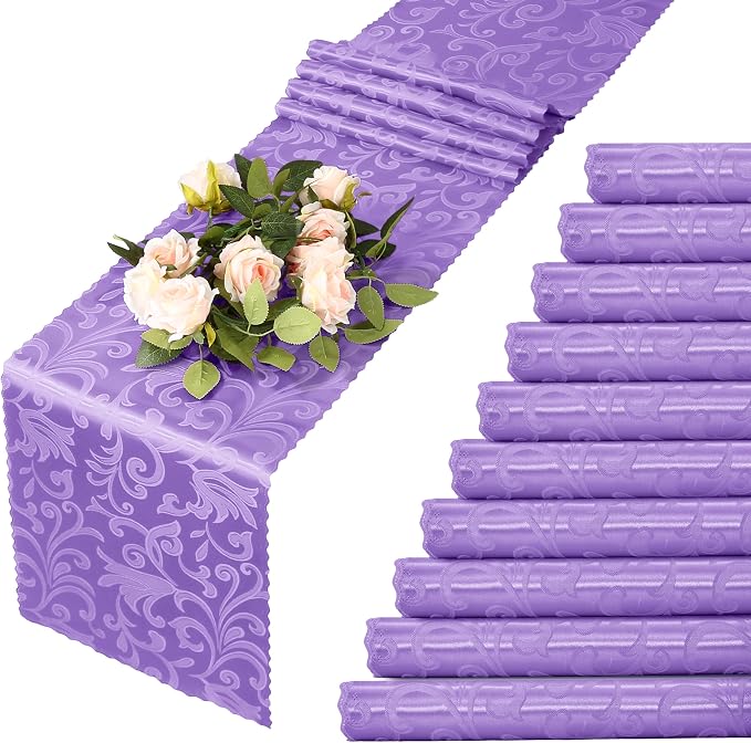 MILVOWOC 12 Pack Lilac Satin Table Runner, 12 x 72 Inch | Jacquard Damask by MILVOWOC