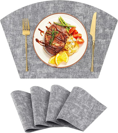 Homaxy Round Table Placemats Set of 4, Washable Wedge Shaped Faux Leather Table Mats, Wipeable Kitchen Dinner Place Mats for Indoor Outdoor, Black & White