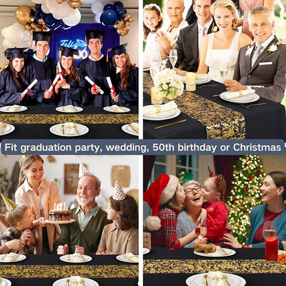 Snowkingdom Black and Gold Table Runner 100 Feet Glitter Golden Metallic Table - Image 7