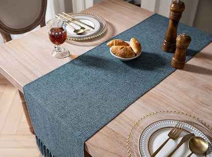 Blue Table Runners 60 Inches Long, Burlap Linen Style Rustic Farmhouse Table - Image 4