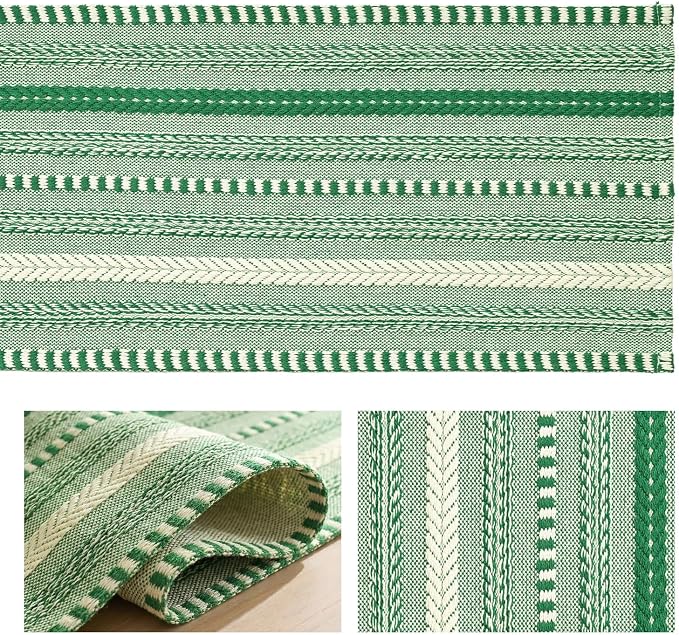 Artoid Mode Emerald Farmhouse Stripe Braided Table Runner 12x72 Inch | Holiday - Image 6