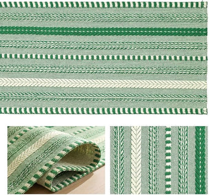 Artoid Mode Emerald Farmhouse Stripe Braided Table Runner 12x72 Inch | Holiday - Image 6