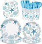168pcs Coastal Beach Paper Plate Napkin Seashell Party Supplies Serve 24 | Blue by Vellumvibe