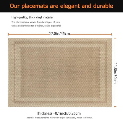 Khaki Vinyl Placemats Set of 6, Heat Resistant Table Placemats | 18x12 inch - Image 3