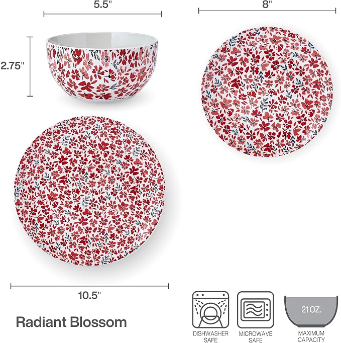 Pfaltzgraff Radiant Blossom 12 Piece Floral Stoneware Dinnerware Plate Bowl - Image 3
