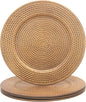 13 Inch Antique Gold Charger Plates Set of 6 Round Plastic Plates Matte Finish Faux Rattan Woven Texture Charger plates for Wedding Party Christmas (609)