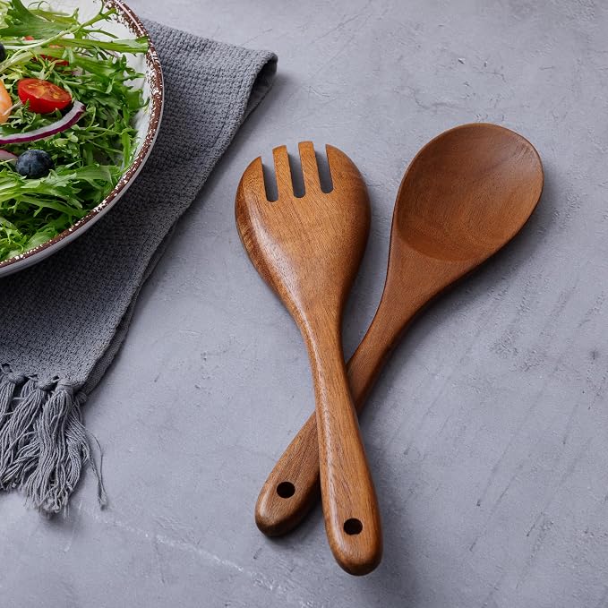 2 pcs Wooden Spoons for Cooking, 10.5 Inch wooden Salad servers of ladle and - Image 6