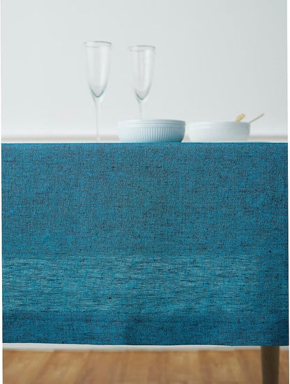 Solino Home Linen Tablecloth 60 x 120 Inch - 100% Pure Linen Chambray Teal Table Cloth for Rectangle Tables - Athena, Machine Washable Tablecloth for Spring, Easter, St Patricks Day