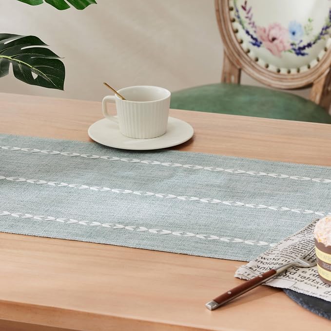 Braided Farmhouse Table Runner, Braided Dusty Blue 13x108 Inch, Cotton Linen - Image 5