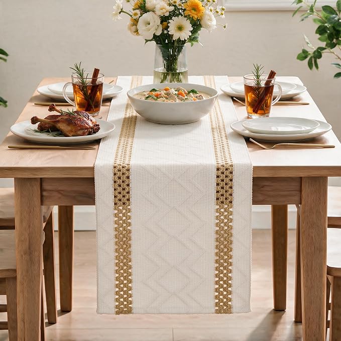 Artoid Mode Burlap Brown Stripe Woven Rustic Table Runner 12x60 Inch | Holiday - Image 2